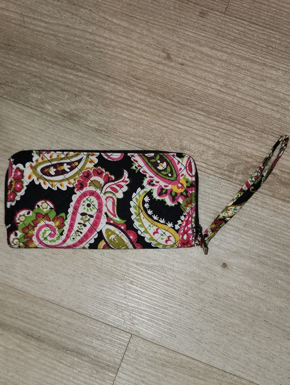 Paisley Quilted Wristlet Wallet - Black, Pink & Green